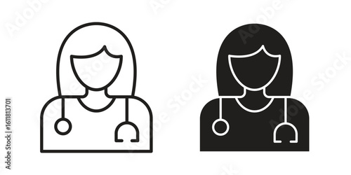 Woman Doctor icon logo set. thin line concept simple icon or design element