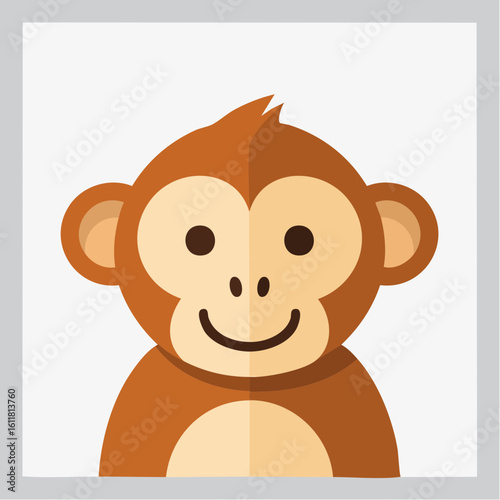 Cheerful monkey cartoon face illustration, perfect for children's books and educational materials