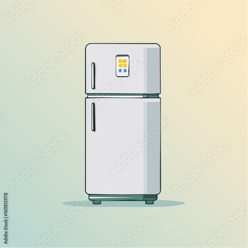 Modern gray two-door refrigerator with top freezer and digital display cartoon vector style.