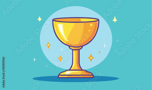 Stunning golden trophy gleams with success and achievement surrounded by sparkling stars on a vibrant background