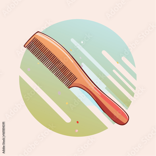 Red and orange plastic hair comb with fine teeth shown in a modern flat illustration style.