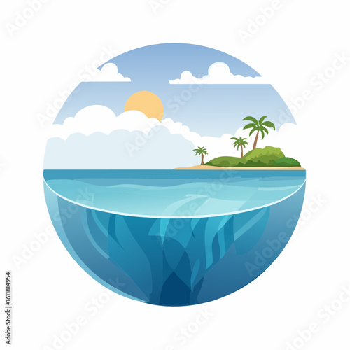 A captivating circular view of a tropical island paradise with underwater scenery