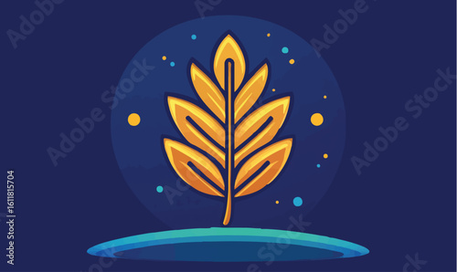 Golden wheat stalk with abstract elements symbolizing growth and abundance against a deep blue backdrop