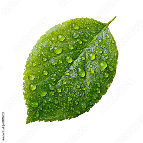 Green Leaf with Water Droplet on transparent background