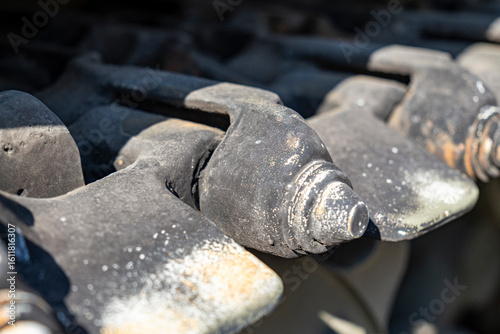 Old Polish military equipment showcasing detailed mechanical components and wear patterns