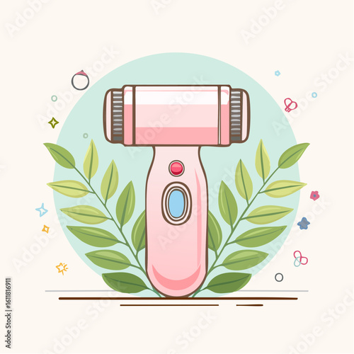 Modern electric foot file illustration in pink and white a stylized pedicure tool with an ergonomic handle and roller head.
