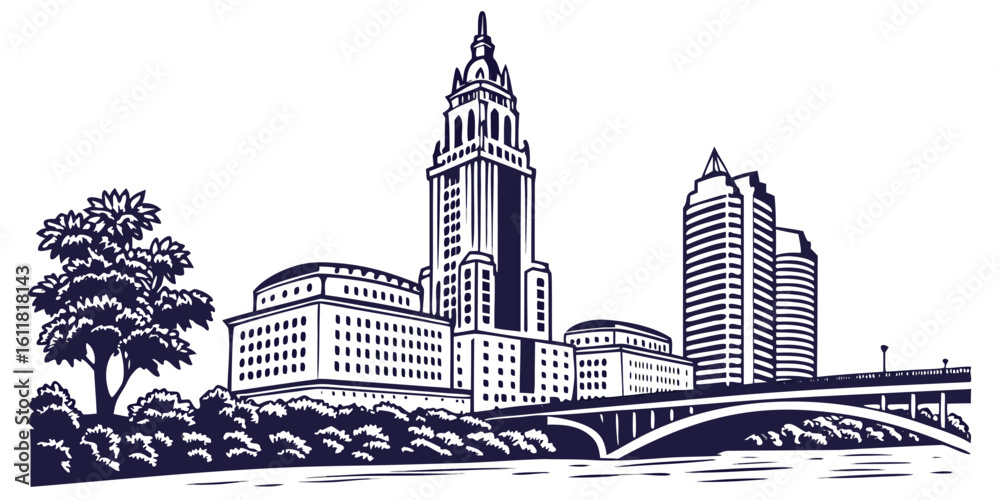Φωτογραφία Columbus skyline vector silhouette showcasing the LeVeque Tower, Rhodes State Of