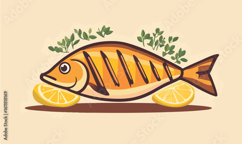 Delicious grilled fish with fresh lemon slices and herbs, a perfect meal for any occasion