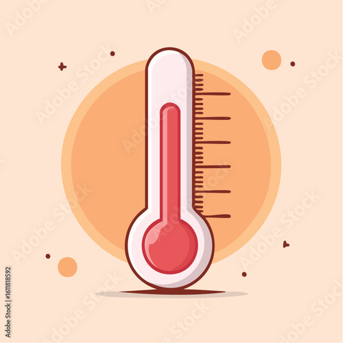 Stylized cartoon thermometer with red liquid indicator and measurement scale showing a moderate temperature.