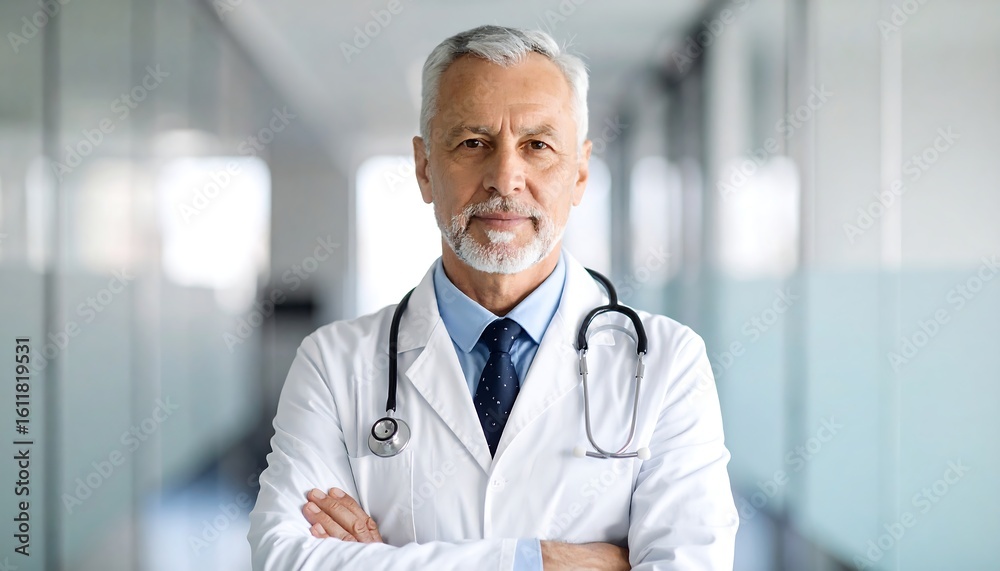 Doctor standing in hospital hallway Doctor standing in hospital hallway