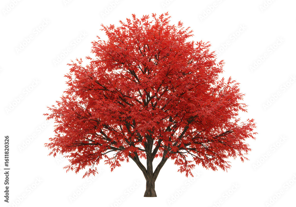 Obraz premium Red maple tree with full foliage in autumn color isolated on transparent background