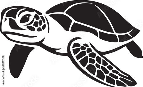 Sea turtle silhouette in black vector, Aquatic life design white background