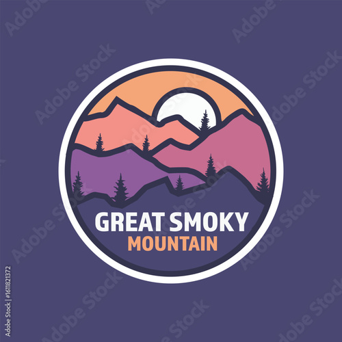 Great Smoky National Park Badge Patch Stickers Vector Illustration with Line Art Style