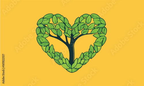 Nurturing growth with a vibrant heart-shaped tree, symbolizing life, love, and healthy environment