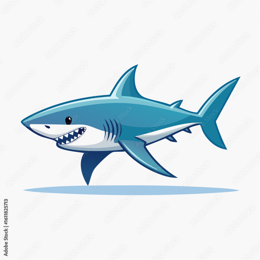 Obraz premium Cartoon Shark Character Illustration with Blue and White Color Scheme on White Background