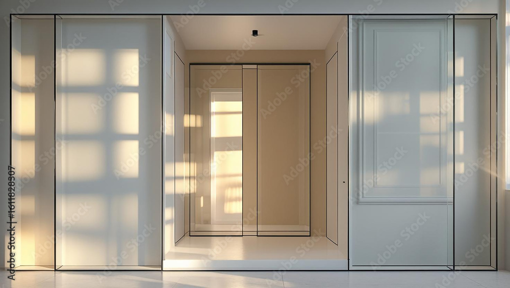 Fototapeta premium Minimalist Glass Wall Frame in Sunlit Modern Interior.png