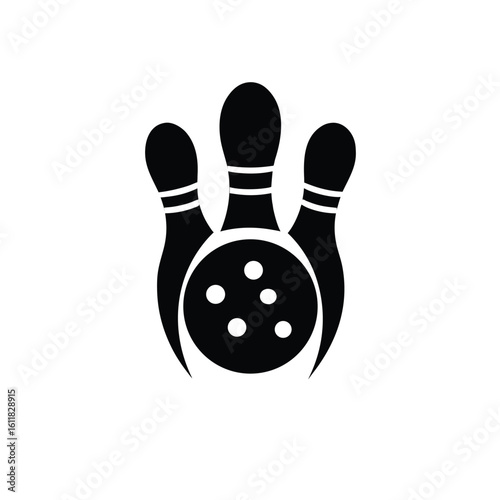 Bowling Ball and Pins Silhouette – Sports Icon Vector Illustration
