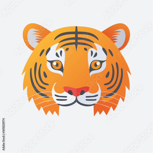 Stylized tiger head illustration displaying gradient orange hues and distinctive black stripes