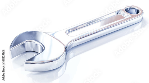 Shiny Chrome Wrench Isolated on White Background Precision Tool for Mechanical Work and Engineering Applications