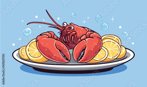 Freshly prepared lobster with bright lemon slices, a gourmet seafood delight