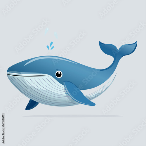 Delightful cartoon whale illustration with playful water spout on a subtle background