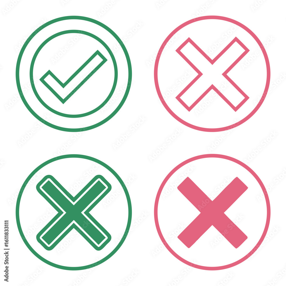Fototapeta premium Check and Cross Icon Set for Web and App UI Design.