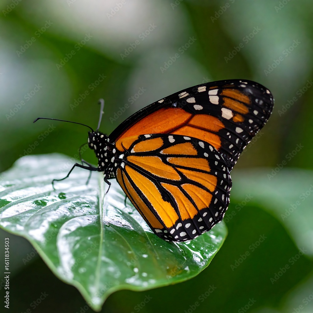 Naklejka premium Monarch butterfly on a leaf
