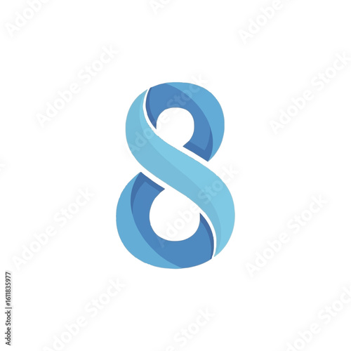 Modern Abstract Blue Number Eight Icon. Stylized Gradient 8 Digit Symbol Design. Creative Numeric Graphic Element.