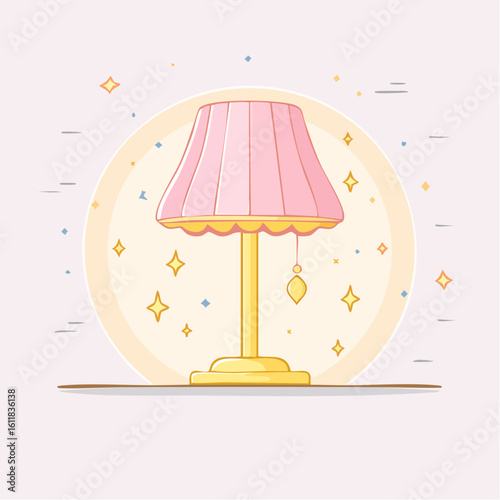 Charming pink table lamp illustration radiating a soft, cozy glow, perfect for adding a touch of elegant design and warm ambient light to any home interior