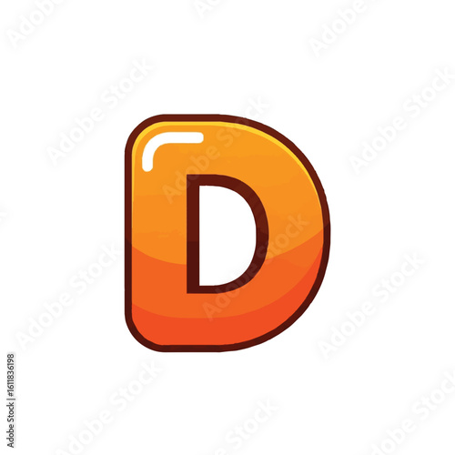 Vibrant orange glossy letter D vector illustration. Isolated uppercase alphabet character for education, design, and children's learning.