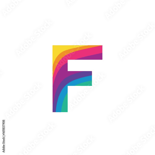 Vibrant Uppercase Letter F Illustration with Abstract Gradient Layers and Colorful Waves. Modern Alphabet Design Element, Graphic Vector Art.