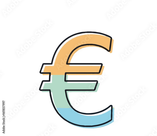 Colorful Euro currency symbol icon illustration for European finance, economy, investment, money, and international payment concepts.