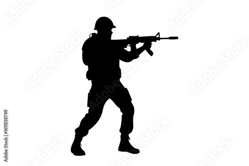 Soldier silhouette with rifle vector illustration military army war combatant
