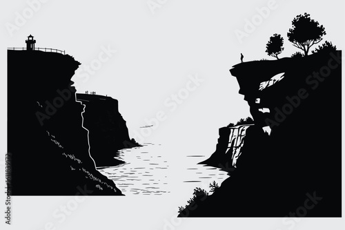 Eroded cliffs  image silhouette design vector art and illustration