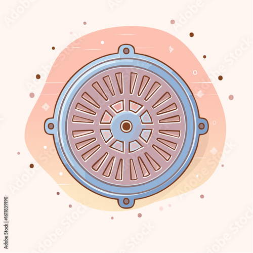 Stylized Blue Industrial Manhole Cover with Radial Grille Vents.