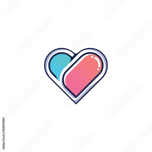 Modern heart shape combined with a medical capsule icon, symbolizing health, wellness, and love. Vibrant gradient design for healthcare concepts.