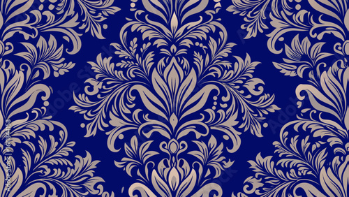 decorative floral seamless damask wallpaper pattern dark blue background for knitted fabric texture, fabric printing textile, birthday invitations cover, seamless pattern, seamless, foliage,