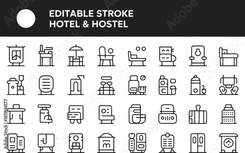 Hotel & Hostel Line Icons Set