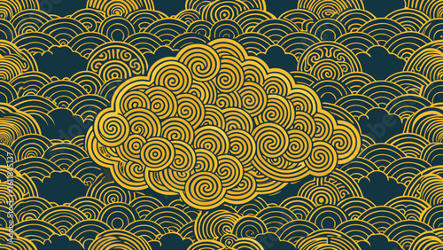 cloud line illustration golden pattern ornamental chinese design isolated white backgrounds for patterned fill, webs pages, surface textures, books covers, arts culture and entertainment, seamless, 