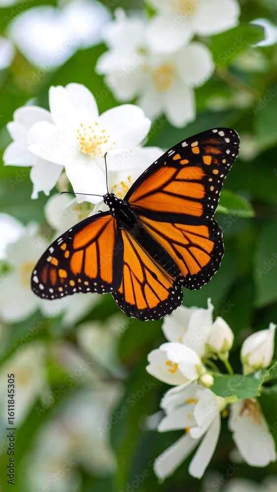 Naklejka premium Monarch butterfly on white flowers (1)