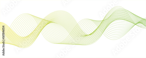 Minimalist abstract wave design consisting of smooth, flowing white and lemon lines on a white background. with wave line with sense of motion and fluidity. Sound waves or light...