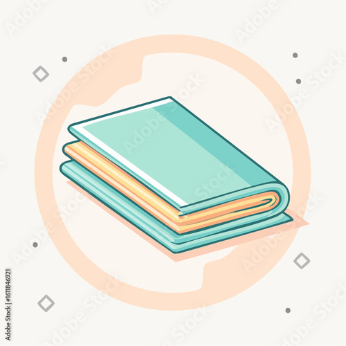 A neat stack of folded teal and orange towels in a clean stylized illustration.