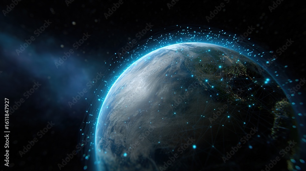Obraz premium Globe with Digital Network Connections and Glowing Elements