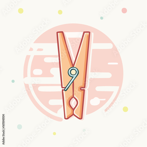 Stylized cartoon illustration of a peach-colored clothespin with a bold outline and a blue metal spring.