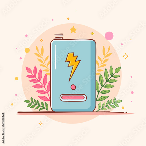 Cute light blue cartoon power bank with a yellow lightning bolt icon and pink indicator light.
