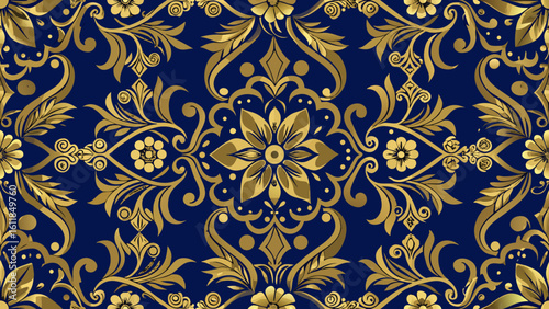 Motif Batik Ornament golden blue line color isolated white backgrounds for patterned fill, webs pages, surface textures,