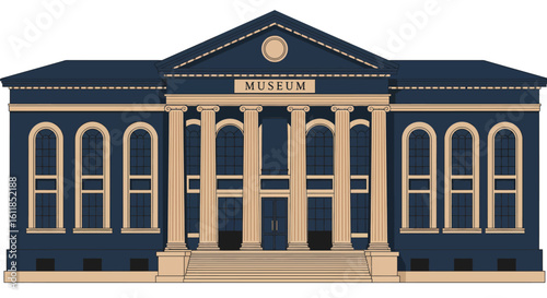 Illustration of a classic museum building with columns and stairs