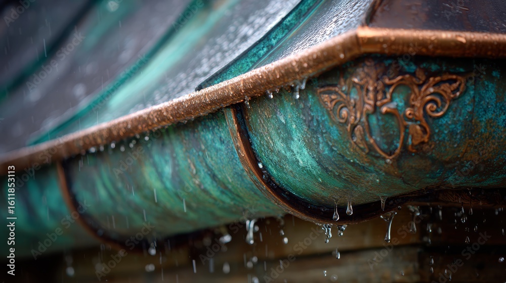 custom made wallpaper toronto digitalRainwater collection copper gutter system with copper patina finish on eco roof