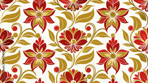 Wallpaper Mural seamless pattern with golden and red leaves.black background, seamless pattern, russian, gold, flower, leaf, textile, fabric, wallpaper, illustration, black, decoration, design, floral, nature,  Torontodigital.ca