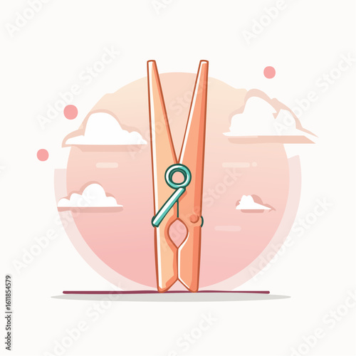 Stylized peach-colored clothespin with a teal spring in a modern flat vector illustration style.